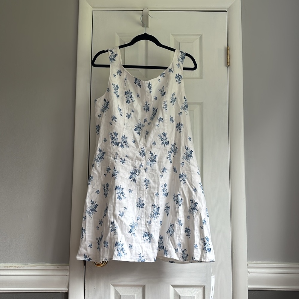 Reformation Linen White and Blue Floral Dress (Fits One Size Large) - Picture 3 of 5